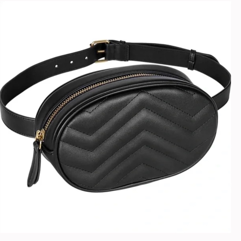 GEESTOCK Black Vegan Leather Waist Bag Fanny Pack Bum Bag Crossbody
